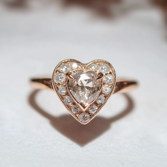 Evertrue Halo Heart Salt And Pepper Diamond Ring