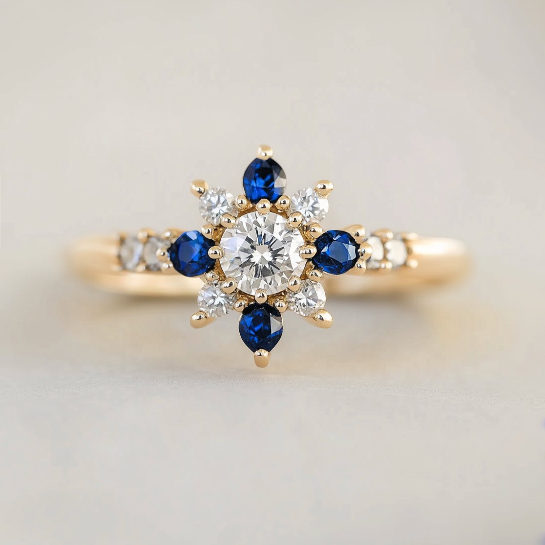 Anemone, 14k Gold Natural Blue Sapphire ring, Sapphire Engagement Ring