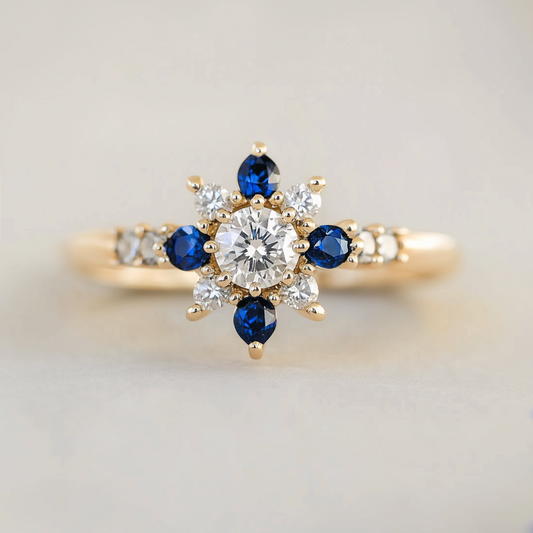 Anemone, 14k Gold Natural Blue Sapphire ring, Sapphire Engagement Ring