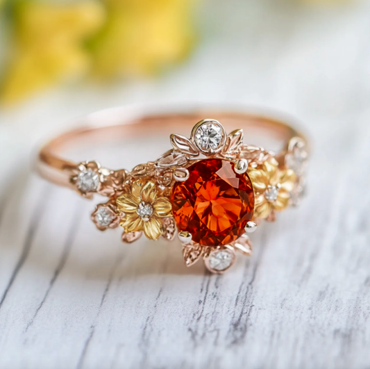 Eve's Garden Mandarine Garnet Engagement Ring, Mandarine Orange Garnet ring