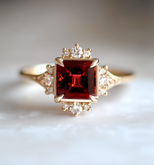 Victorian Ember Red Garnet Ring, Red Garnet engagement ring