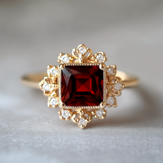Emberstone Red Garnet Ring, Red Garnet engagement ring