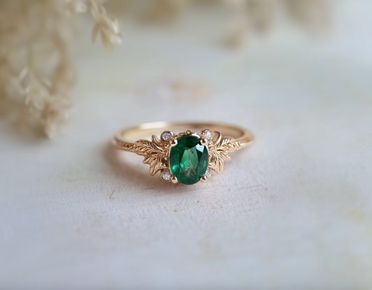 The Undina Ring, Emerald Engagement Ring, Emerald Wedding Ring, Emerald Jewelry