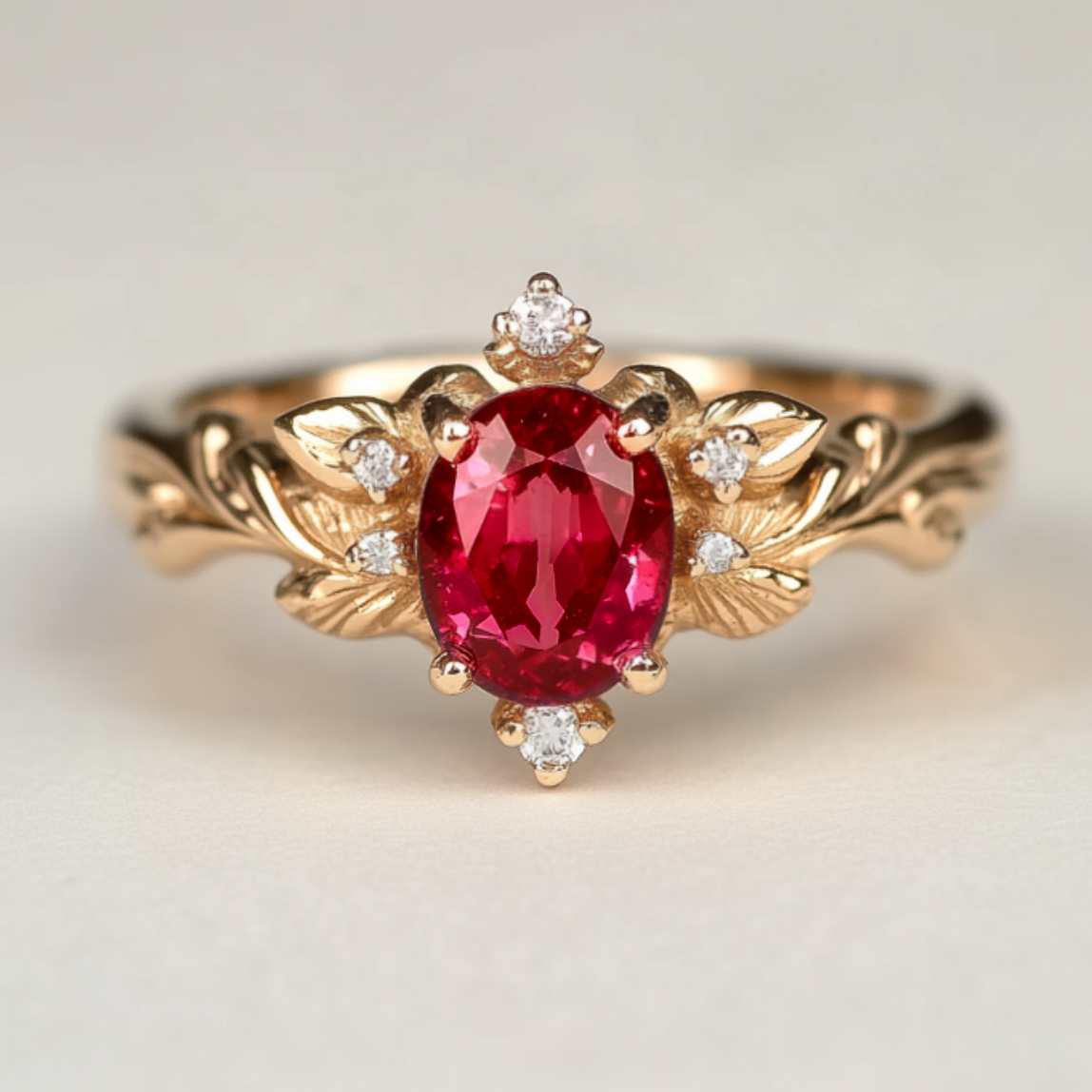 Botanic Ember Ruby Ring, Vintage Style Ruby Ring, Oval Ruby engagement ring, Ruby Jewelry