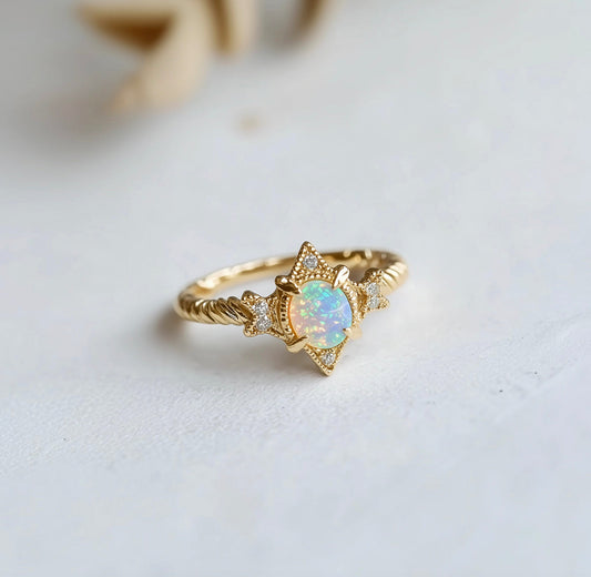 Ethiopian Opal Engagement Ring, Oval opal ring