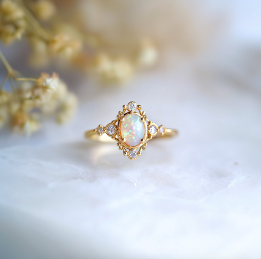 Moonveil Ethiopian Opal Engagement Ring, Opal ring Solid Gold