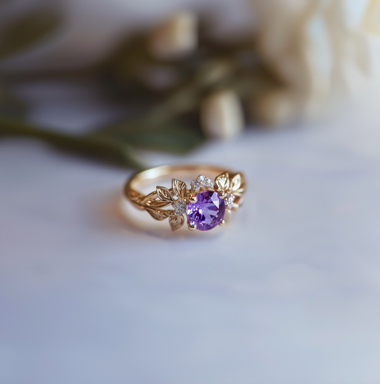 Elenisár Amethyst Engagement Rings, 14k Gold Amethyst Engagement Ring