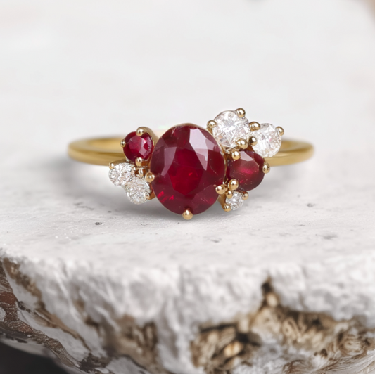 Dainty 1CT Oval Cut Red Gemstone Halo Engagement Ring