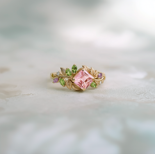 Pink Tourmaline Engagement Ring, Engagement Ring Wedding Ring