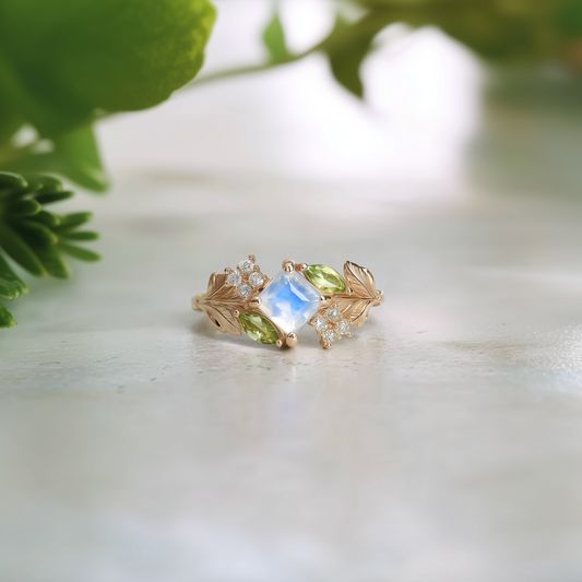 14k Gold Moonstone Engagement Ring, Solid Gold Moonstone Ring