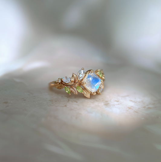Whispering Grove 14k Gold Princess Cut Moonstone Engagement Ring, Moonstone Ring