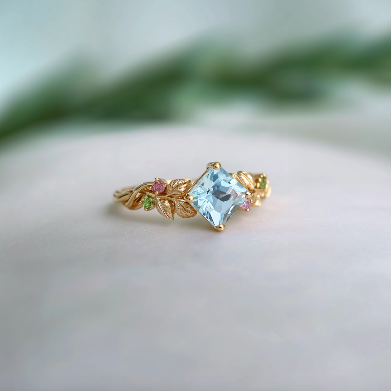 Clear Blue Aquamarine Engagement Ring, Aquamarine Engagement ring