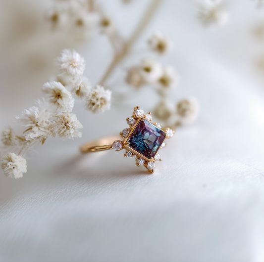 14k Gold Alexandrite Engagement ring, Alexandrite Ring