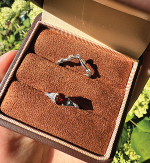 Burning Rose Garnet Ring, Dainty Natural Garnet engagement ring