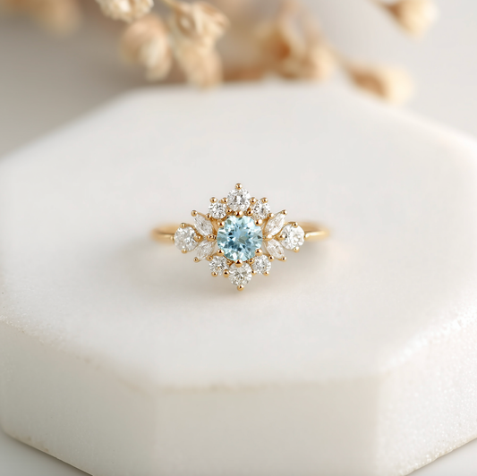 Maris Aquamarine Engagement Ring, 14k Gold Aquamarine Engagement ring