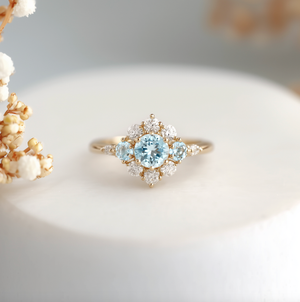 Snow Fall Aquamarine Engagement Ring, 14k Gold Aquamarine Engagement ring
