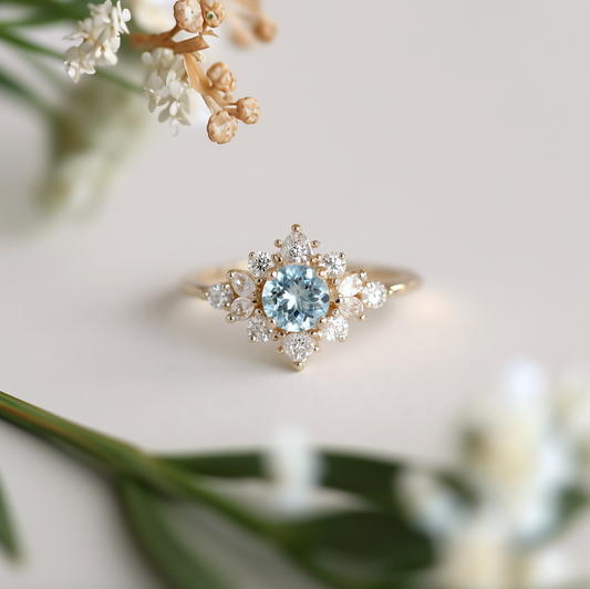 Ondine Aquamarine Engagement Ring, 14k Gold Aquamarine Engagement ring