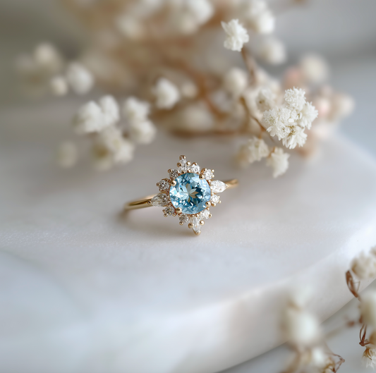 Anara Aquamarine Engagement Ring, 14k Gold Aquamarine Engagement ring