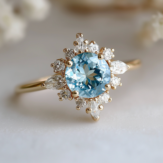 Anara Aquamarine Engagement Ring, 14k Gold Aquamarine Engagement ring