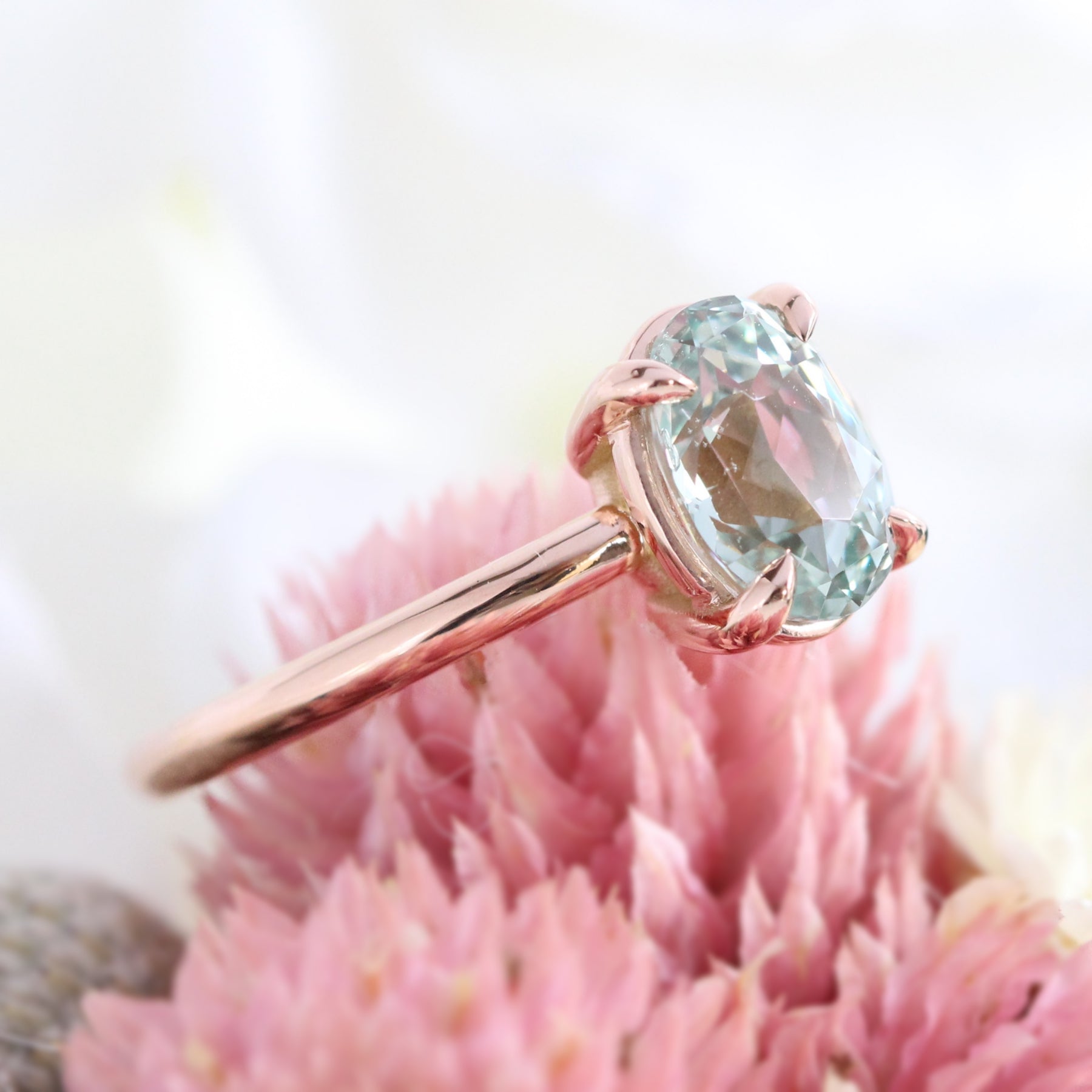 1.89 Ct Sea-Foam Green Sapphire Ring in 14k Rose Gold Low Profile Solitaire Ring, Size 6.25