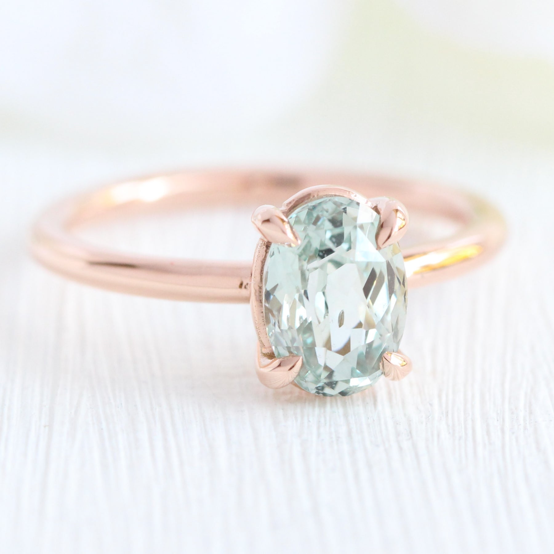 1.89 Ct Sea-Foam Green Sapphire Ring in 14k Rose Gold Low Profile Solitaire Ring, Size 6.25