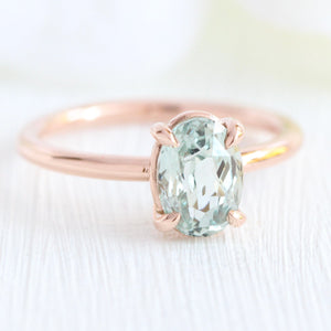 1.89 Ct Sea-Foam Green Sapphire Ring in 14k Rose Gold Low Profile Solitaire Ring, Size 6.25