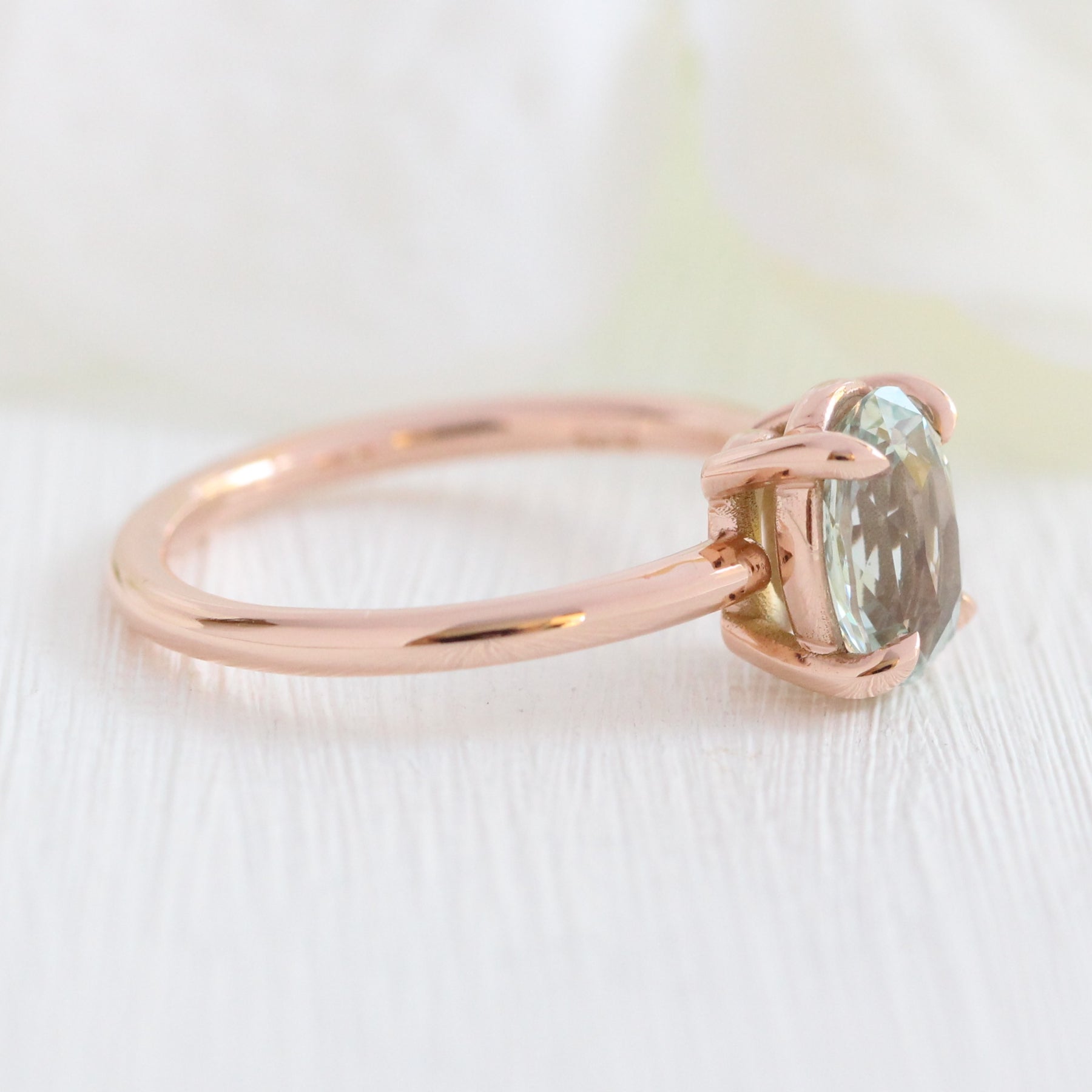 1.89 Ct Sea-Foam Green Sapphire Ring in 14k Rose Gold Low Profile Solitaire Ring, Size 6.25