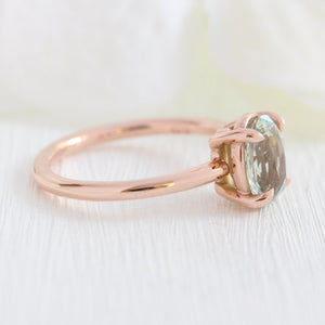1.89 Ct Sea-Foam Green Sapphire Ring in 14k Rose Gold Low Profile Solitaire Ring, Size 6.25
