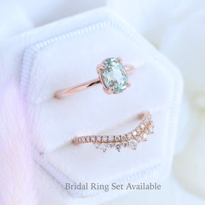 1.89 Ct Sea-Foam Green Sapphire Ring in 14k Rose Gold Low Profile Solitaire Ring, Size 6.25