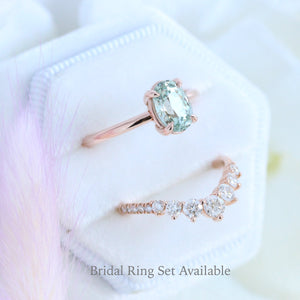1.89 Ct Sea-Foam Green Sapphire Ring in 14k Rose Gold Low Profile Solitaire Ring, Size 6.25