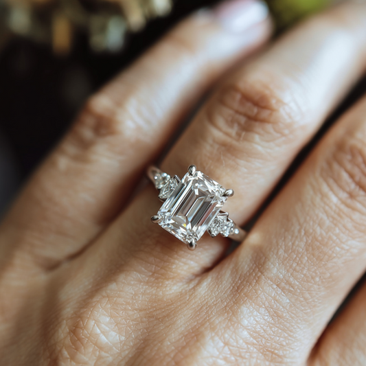The Quinn Elise 2CT Emerald Cut Moissanite Ring