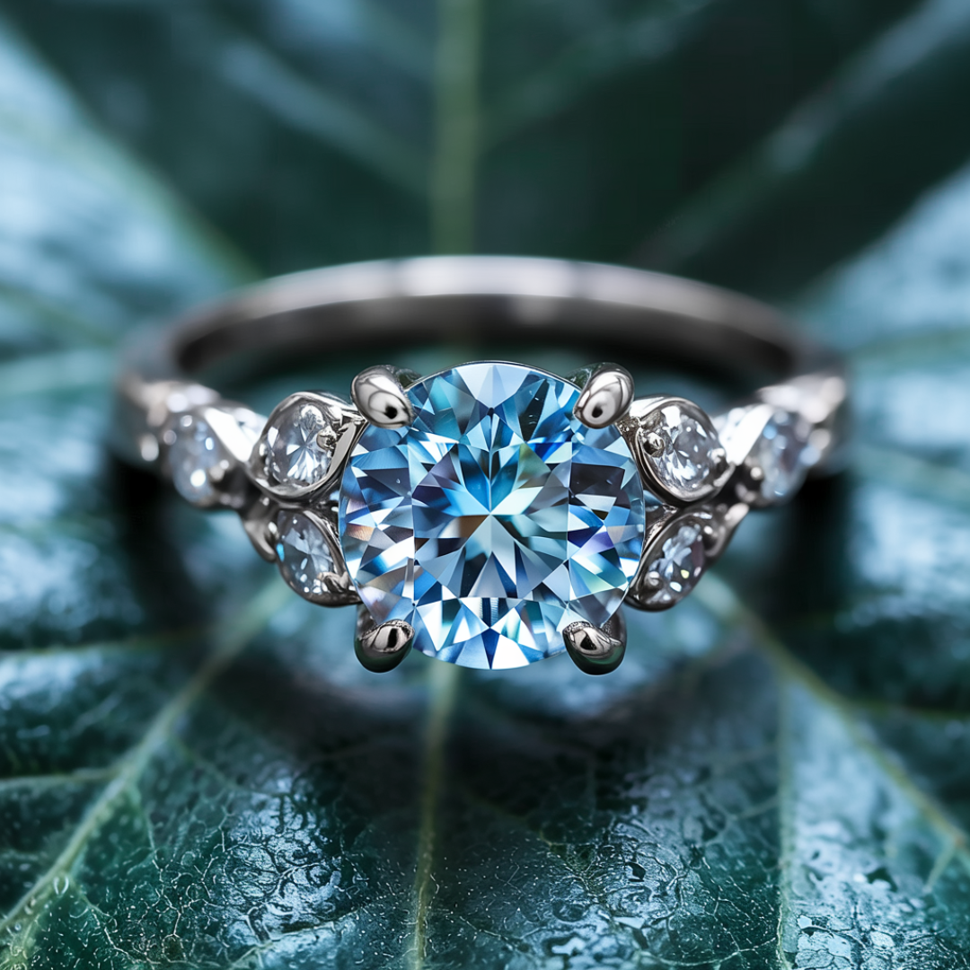 Katalina 1.5CT Vintage Round Cut Blue Gemstone Ring