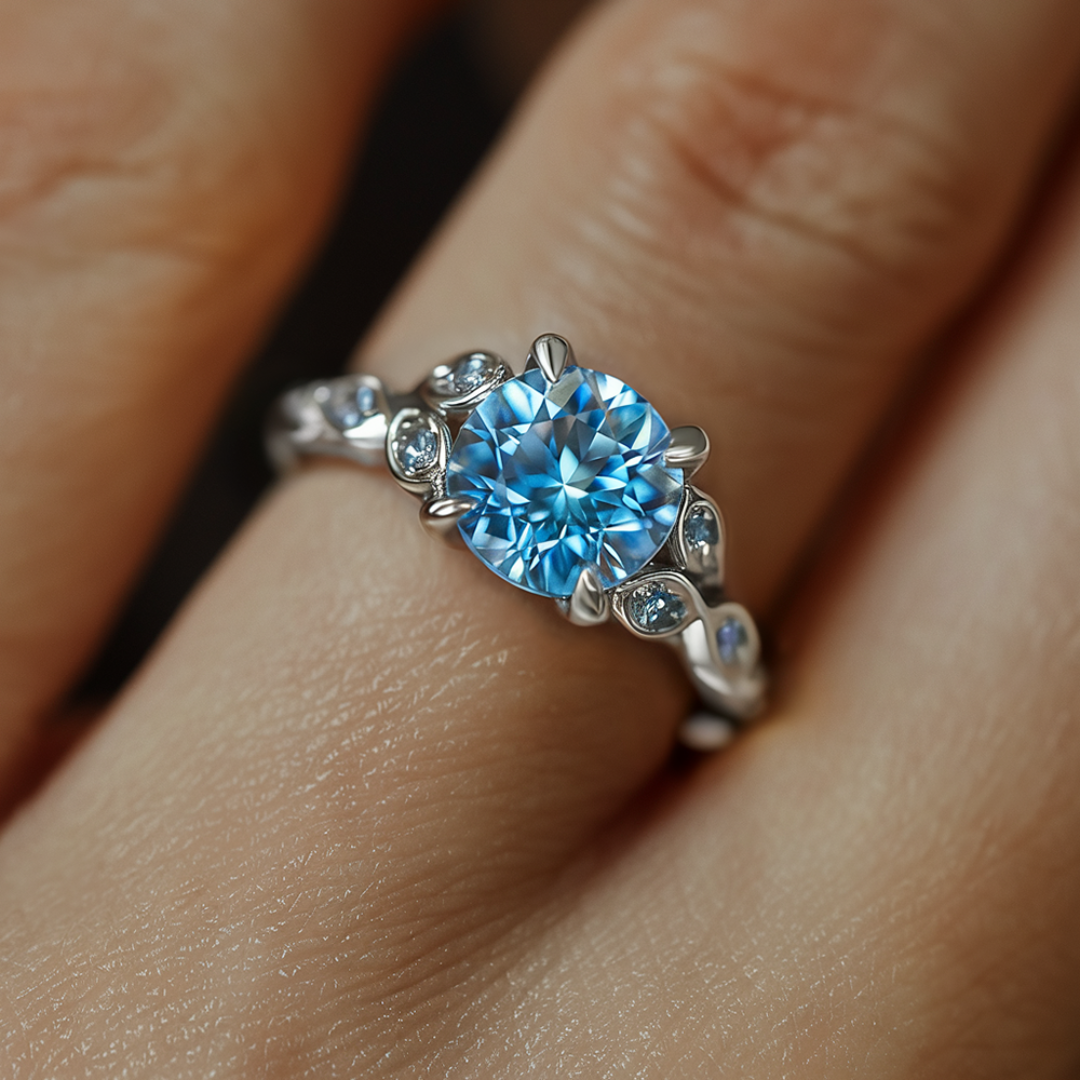 Katalina 1.5CT Vintage Round Cut Blue Gemstone Ring