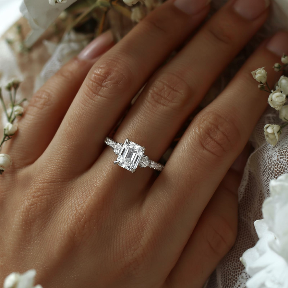 The Nova Elise 2CT Emerald Cut Moissanite Ring