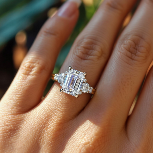 The Bella 3CT Emerald Cut Moissanite Ring