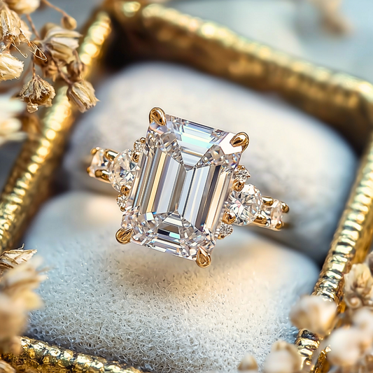 The Bella 3CT Emerald Cut Moissanite Ring