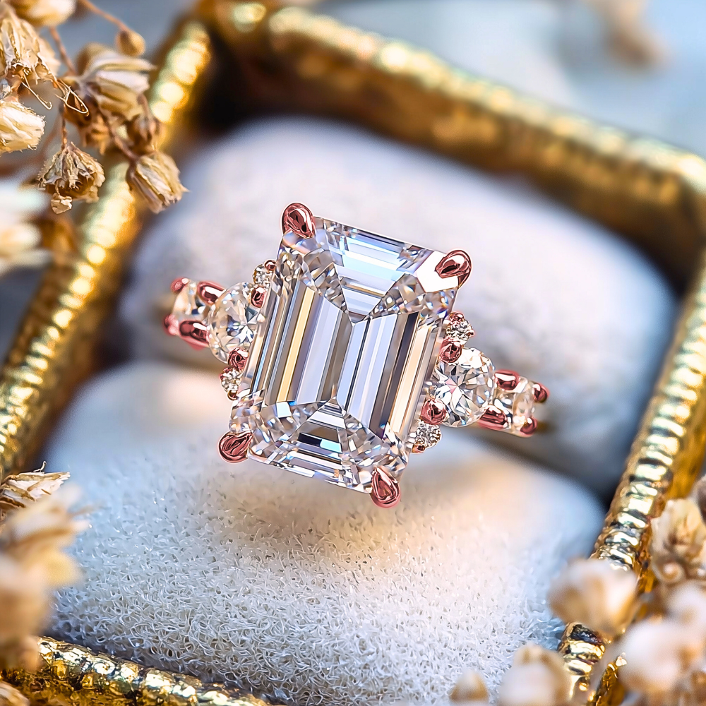 The Bella 3CT Emerald Cut Moissanite Ring