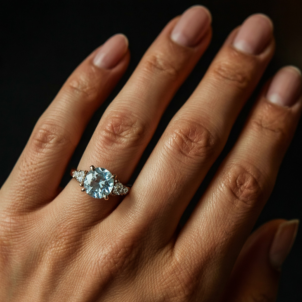 Eveline 1CT Round Cut Ocean Blue Gemstone Ring