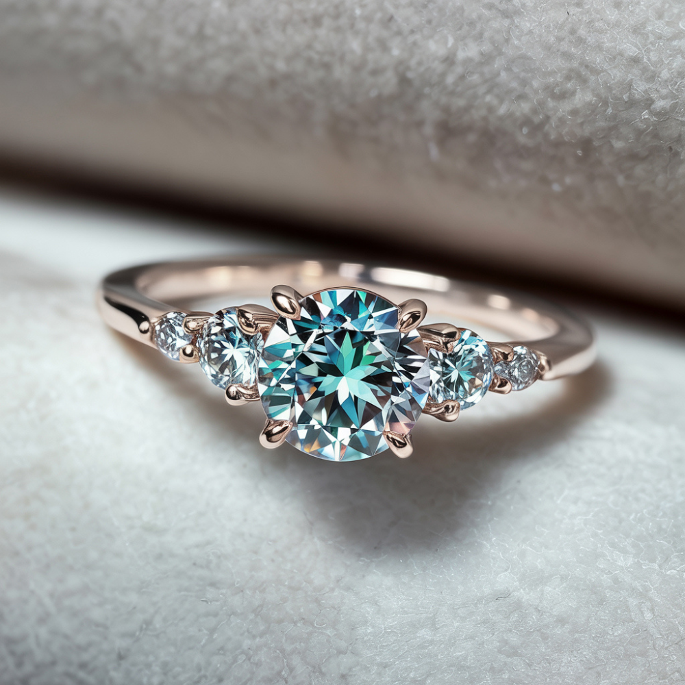 Eveline 1CT Round Cut Ocean Blue Gemstone Ring