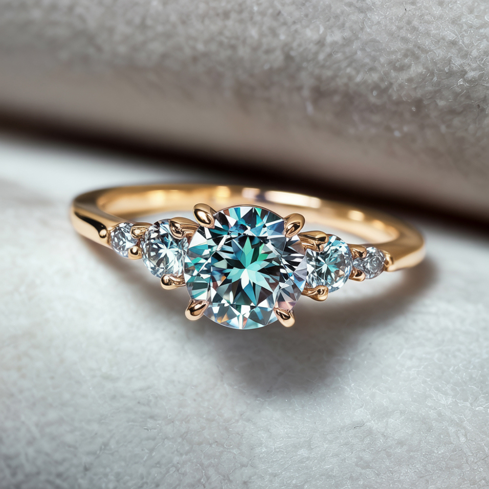 Eveline 1CT Round Cut Ocean Blue Gemstone Ring