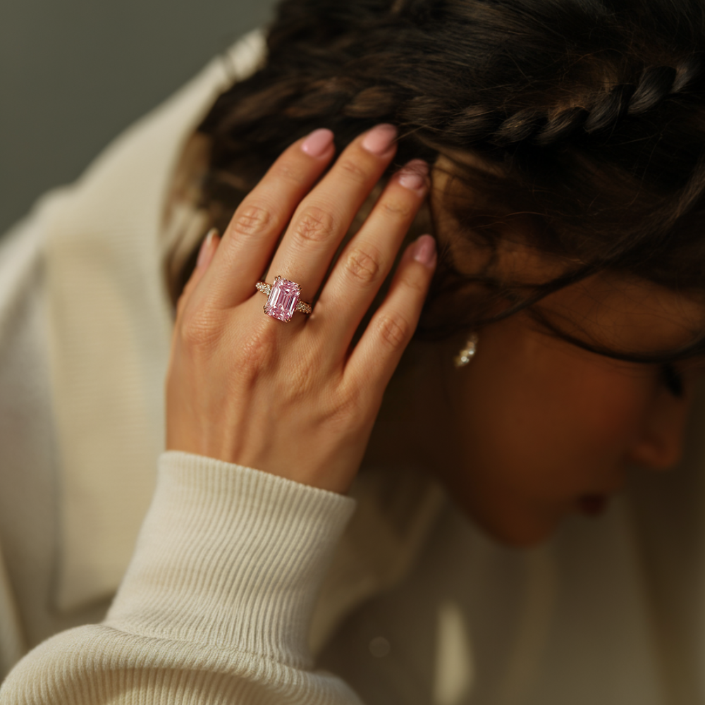 Camilla 3CT Emerald Cut Pink Gemstone Ring