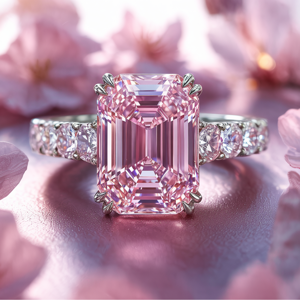 Camilla 3CT Emerald Cut Pink Gemstone Ring