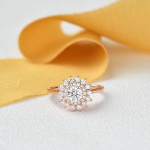 Flower Round Cut Moss Agate Rose Gold Ring