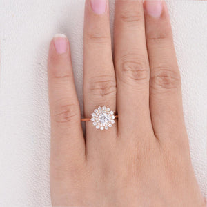 Flower Round Cut Moss Agate Rose Gold Ring