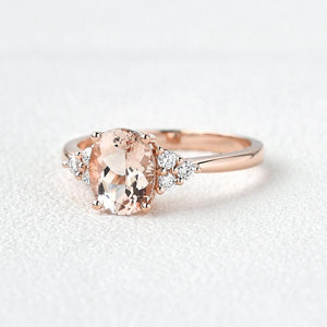 Oval Moss Agate Classic Cluster Engagement Ring - Aurora