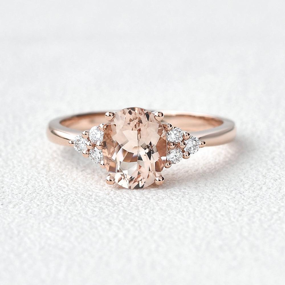 Oval Moss Agate Classic Cluster Engagement Ring - Aurora