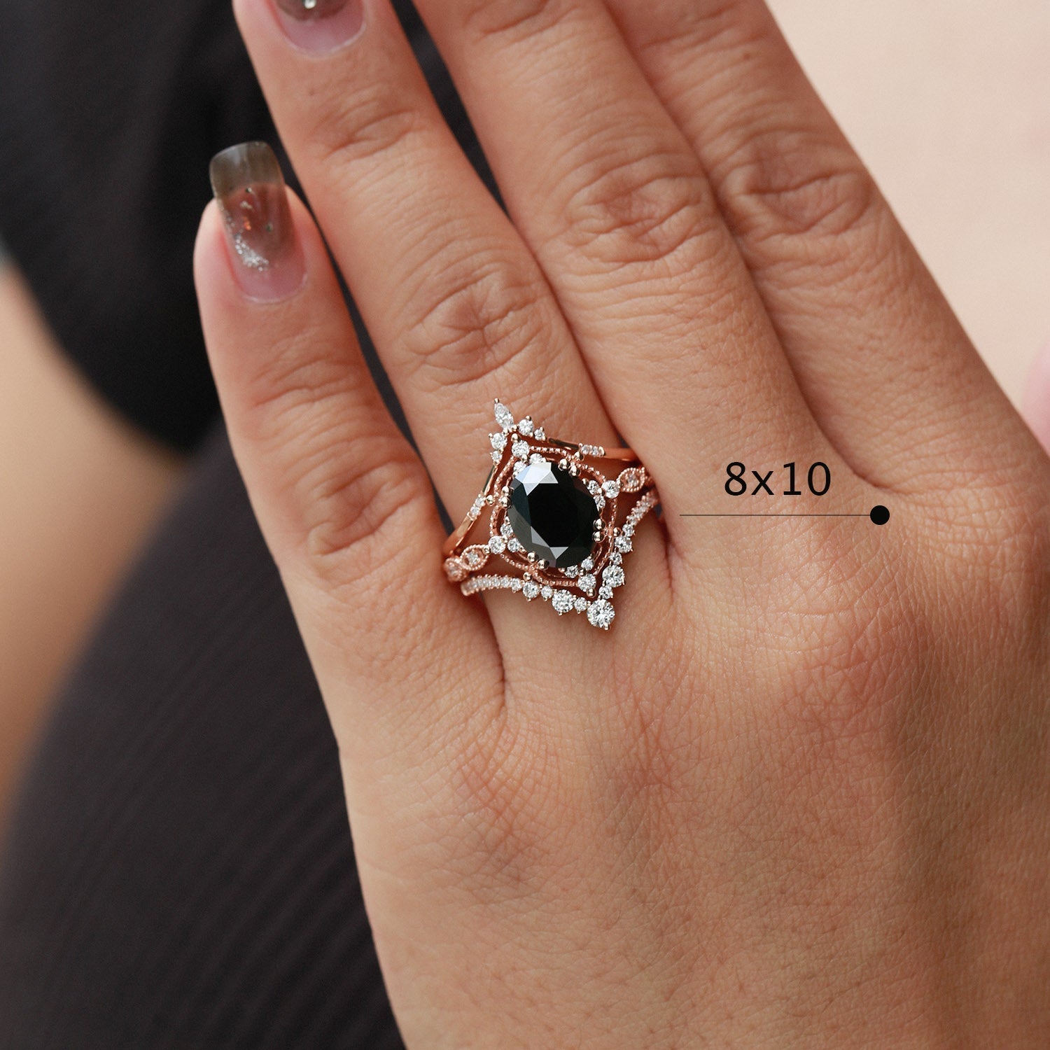 Oval Moss Agate Signature Vintage Ring Set 3pcs