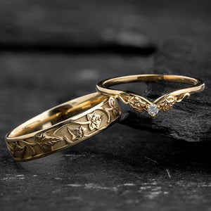 The Ariadne Wedding Pair - His Ivy Band & Her Diamond Ring