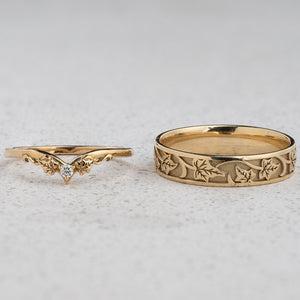 The Ariadne Wedding Pair - His Ivy Band & Her Diamond Ring
