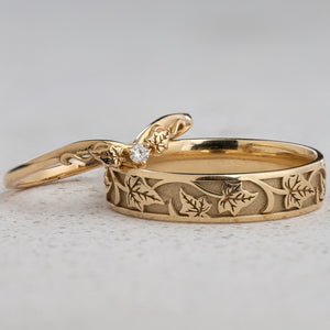 The Ariadne Wedding Pair - His Ivy Band & Her Diamond Ring